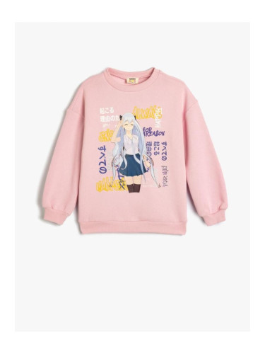 Koton Anime Printed Sweatshirt Ribbed Long Sleeve Crew Neck