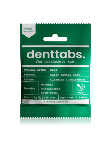 Denttabs Natural Toothpaste Tablets without Fluoride паста за зъби без флуорид на таблетки Mint 125 табл
