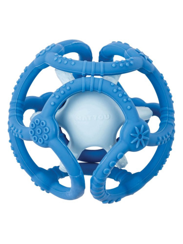 NATTOU Teether Silicone Ball 2 in 1 гризалка Blue 4 m+ 2 бр.