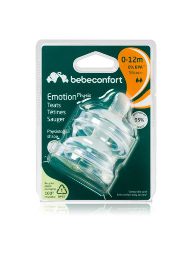 Bebeconfort Emotion Physio Medium Flow биберон за шише 0-12 m 2 бр.
