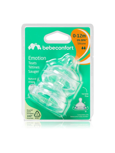 Bebeconfort Emotion Slow to Medium Flow биберон за шише 0-12 m 2 бр.