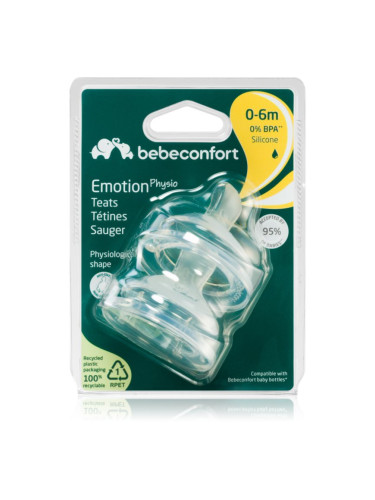 Bebeconfort Emotion Physio Slow Flow биберон за шише 0-6 m 2 бр.