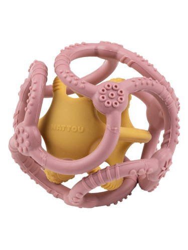 NATTOU Teether Silicone Ball 2 in 1 гризалка Pink / Yellow 4 m+ 2 бр.