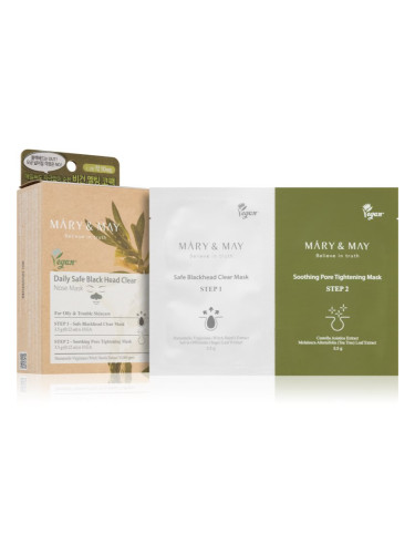 MARY & MAY Daily Safe Black Head Clear Nose Mask почистваща лепенка за запушени пори по носа за двуфазно третиране на кожата на лицето 2x10 бр.