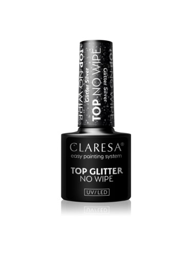 Claresa UV/LED Top Glitter No Wipe гел топ лак за нокти с блестящи частици цвят Glitter Silver 5 гр.