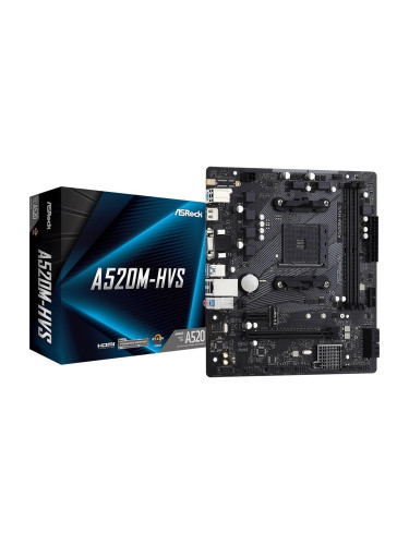 Дънна платка ASRock A520M-HVS, Socket AM4, mATX, 2xDDR4, M.2 NVMe