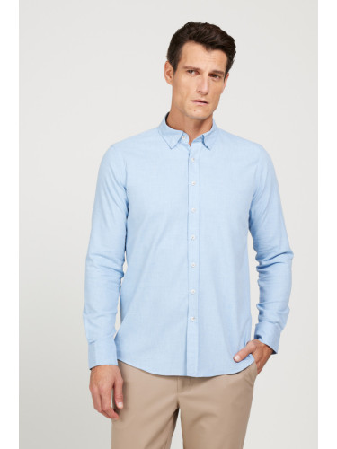 ALTINYILDIZ CLASSICS Men's Light Blue Slim Fit Slim Fit Buttoned Collar Flannel Lumberjack Winter Shirt