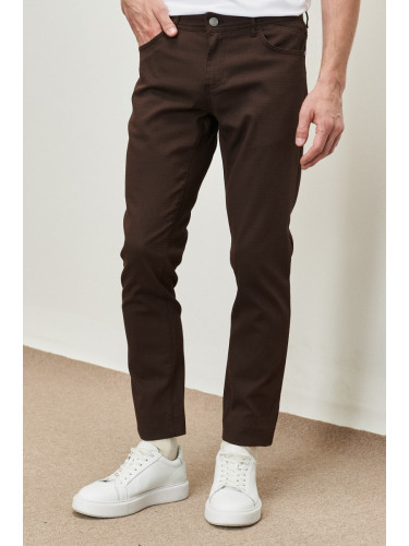 ALTINYILDIZ CLASSICS Men's Brown Slim Fit Slim Fit Dobby Flexible Casual Trousers