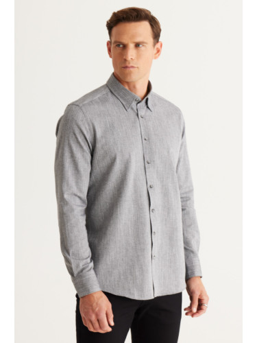 ALTINYILDIZ CLASSICS Men's Black Slim Fit Slim Fit Shirt with Hidden Buttons Collar Cotton Dobby Shirt.