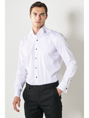 ALTINYILDIZ CLASSICS Men's White Anti-Iron Anti-Crinkle, Slim Fit Slim Fit 100% Cotton Shirt with Collar Collar.