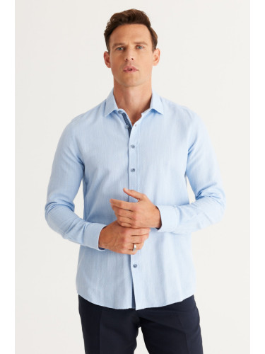 ALTINYILDIZ CLASSICS Men's Blue Slim Fit Slim Fit Classic Collar 100% Cotton Dobby Shirt.