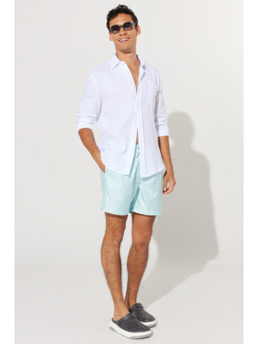 ALTINYILDIZ CLASSICS Men's White Mint Standard Fit Regular Cut Patterned Quick Drying Swimsuit Swim Shorts