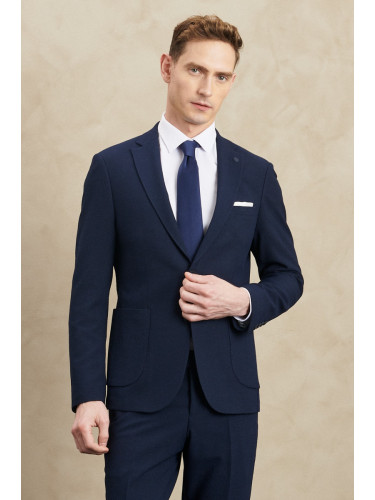 ALTINYILDIZ CLASSICS Men's Navy Blue Recycle Extra Slim Fit Slim Fit Mono Collar Seerpy Patterned Suit