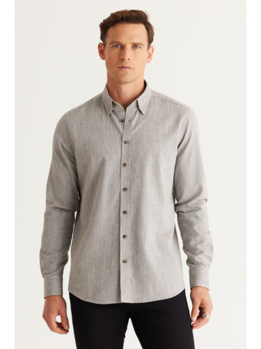 ALTINYILDIZ CLASSICS Men's Khaki Slim Fit Slim Fit Shirt with Concealed Buttons Collar Cotton Dobby Shirt