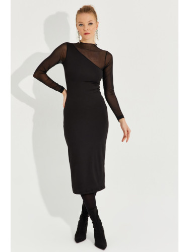 Cool & Секси жени Нова година черен тюл подробни асиметрични Midi рокля