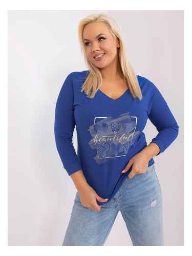 Cobalt blue plus size blouse with rhinestone appliqué