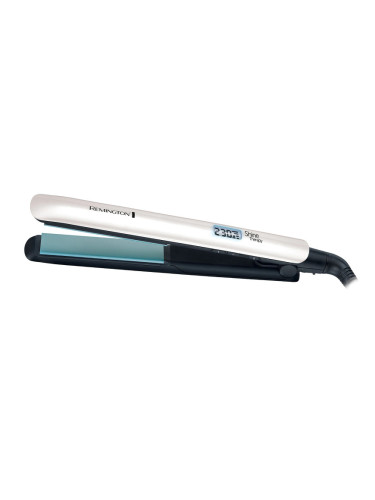 Преса за коса Remington Shine Therapy S8500, 9 температурни настройки 150-230 C, Керамично покритие, Плаващи плочи, Бял/зелен