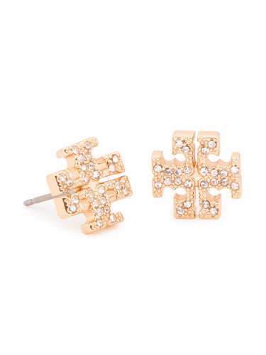 Tory Burch Обици Crystal Logo Stud Earring 53423 Златист