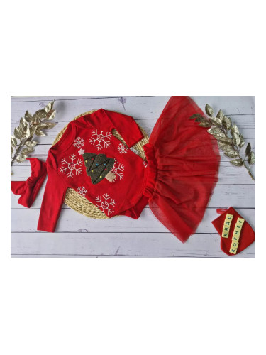 Коледно боди, пола и лента за коса Елхичка