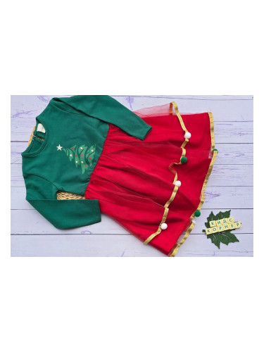 Детска коледна рокля Елхичка