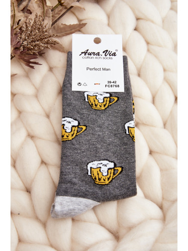 Aura.via Мъжки чорапи с бирени шарки Сиви