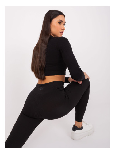 Black basic striped sports leggings