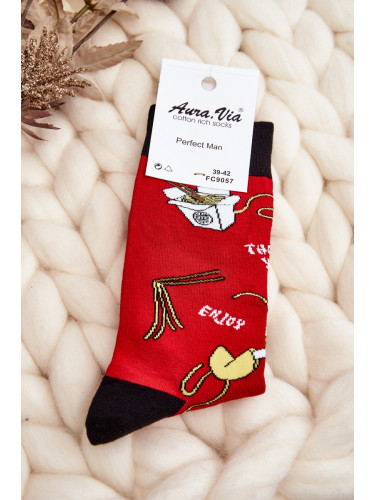 Aura.via Мъжки чорапи с азиатски шарки на юфка в червено