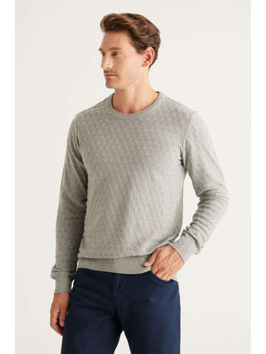 ALTINYILDIZ CLASSICS Men's Gray Melange Standard Fit Regular Cut Bicycle Collar Patterned Knitwear Sweater.