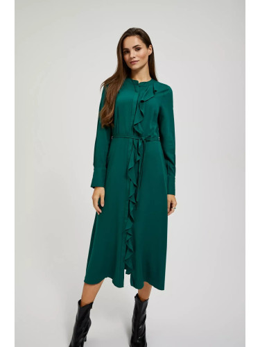 Marisse Emerald Midi Dress With Ruffles
