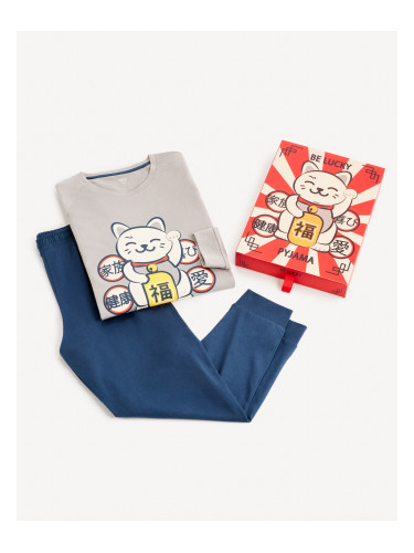 Grey-blue men's pyjamas in Celio gift box