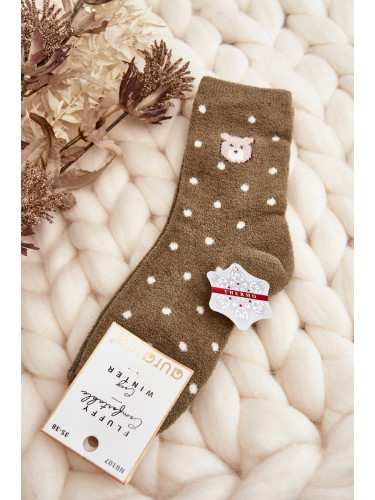 Aura.via Дамски топли чорапи на точки с мече зелено