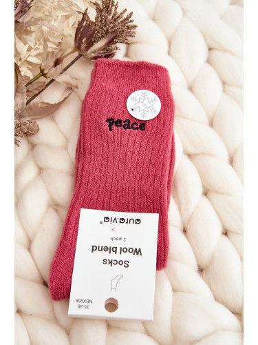 Aura.via Дамски Топли Чорапи С Розов Текст