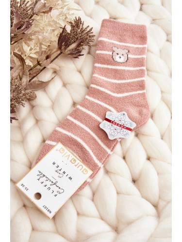 Aura.via Топли дамски чорапи на райе с мече розово