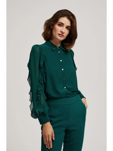 Marisse Emerald Shirt With Ruffled Sleeves