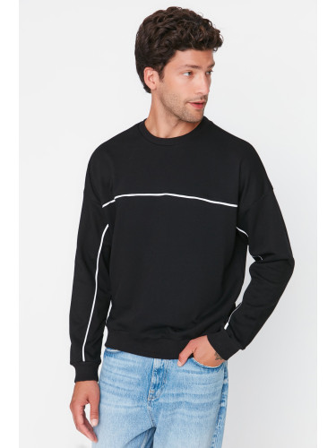 Trendyol Men's Oversize/Wide Cut Long Sleeve Crew Neck Piping 1 Cotton Sweatshirt