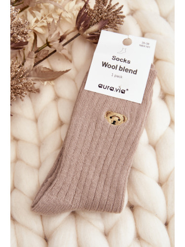 Дебели чорапи Aura.via с мече в бежово