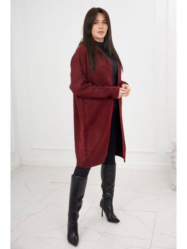 Burgundy-colored hooded cardigan sweater