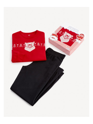 Black and red men's patterned pyjamas in Celio gift box