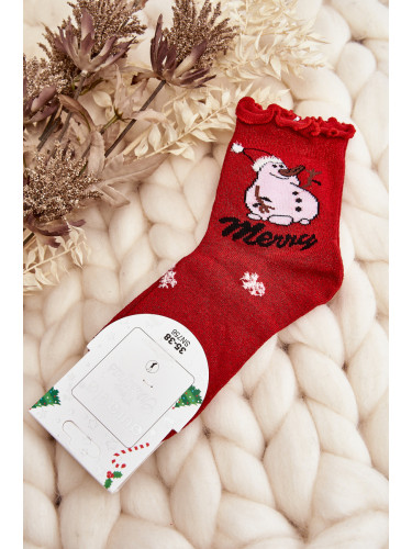 Aura.via Дамски блестящи коледни чорапи със снежен човек Червени