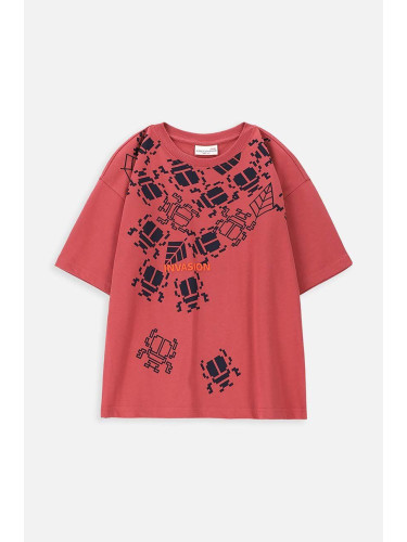 Детска памучна тениска Coccodrillo в бордо с принт