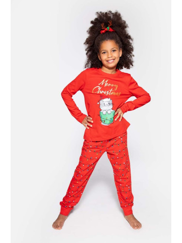Детска памучна пижама Coccodrillo в червено с десен