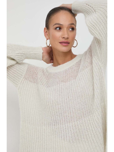 Вълнен пуловер BOSS дамски в бежово от лека материя