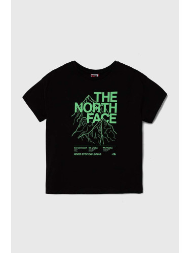 Детска памучна тениска The North Face B MOUNTAIN LINE S/S TEE в черно с принт