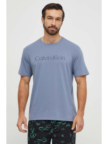 Домашна тениска Calvin Klein Underwear в синьо с апликация 000NM2501E