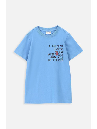 Детска памучна тениска Coccodrillo в синьо с принт