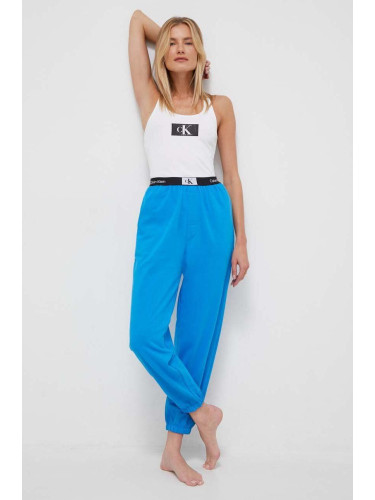 Домашен спортен панталон от памук Calvin Klein Underwear в синьо с меланжов десен 000QS6943E