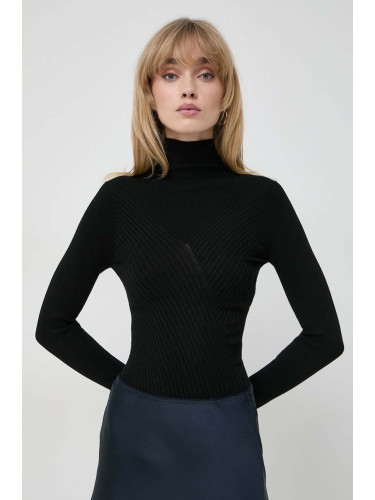 Пуловер Marella дамски в черно от лека материя с ниско поло