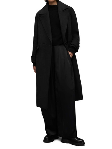 Палто AllSaints WO016Z MABEL COAT в черно преходен модел с двуредно закопчаване