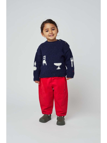 Бебешки памучен панталон Bobo Choses в червено с изчистен дизайн
