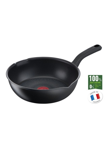 Уок тиган Tefal So Chef WOK26 G2677772, 26 cm диаметър, незалепващо титаниево покритие, алуминий, температурен индикатор Thermo-Spot, черен
